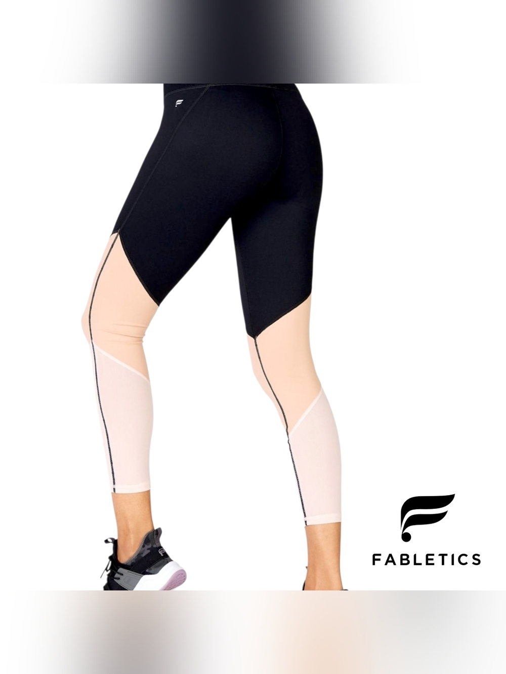 Fabletics - Powerhold Black & Blush High-Waist Colorblock Capri Leggings